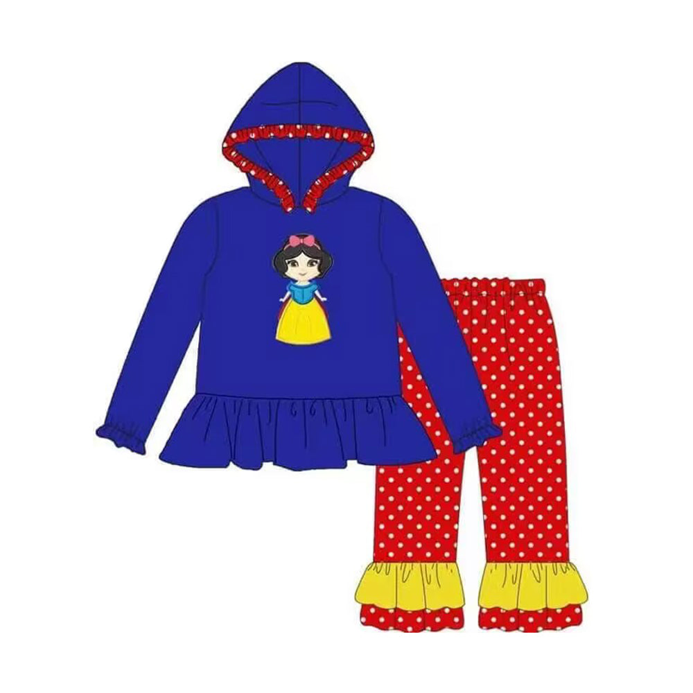 presale GLP1293 girls Blue Hooded Polka Dot Red Pants Suit