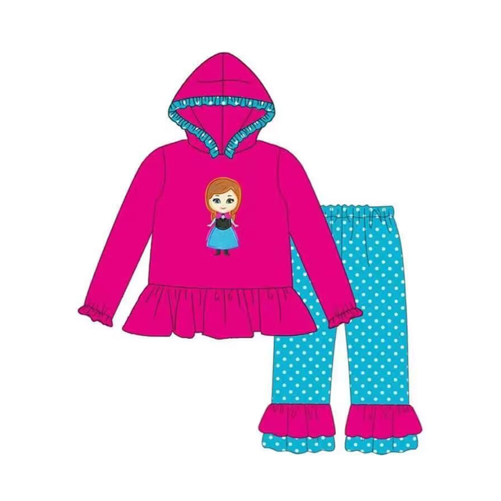 presale GLP1294 Princess Rose Red Hooded Polka Dot Blue Trousers Suit