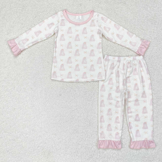GLP1311 Bamboo Pink ghost lace white long-sleeved long pants pajama set