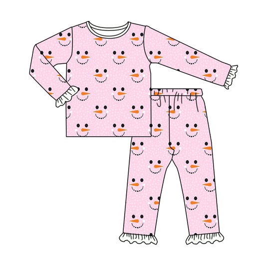 presale GLP1313 Snowman Pink Long Sleeve Long Pants Pajama Set
