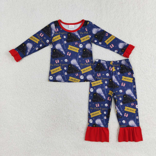 GLP1314 Train lace navy blue long-sleeved trousers pajama set