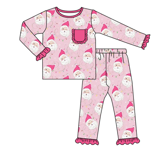 presale GLP1315 Lighted Santa Claus Lace Pocket Pink Long Sleeve Long Pants Pajama Set