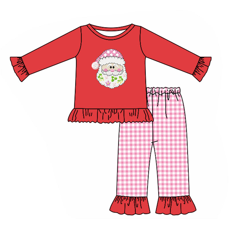 presale GLP1335 Santa Claus Red Lace Long Sleeve Pink Plaid Trousers Suit