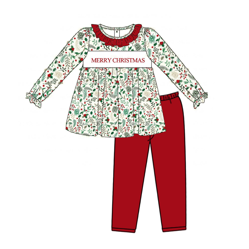 presale GLP1344 merry christmas leaf red lace long sleeve trousers suit