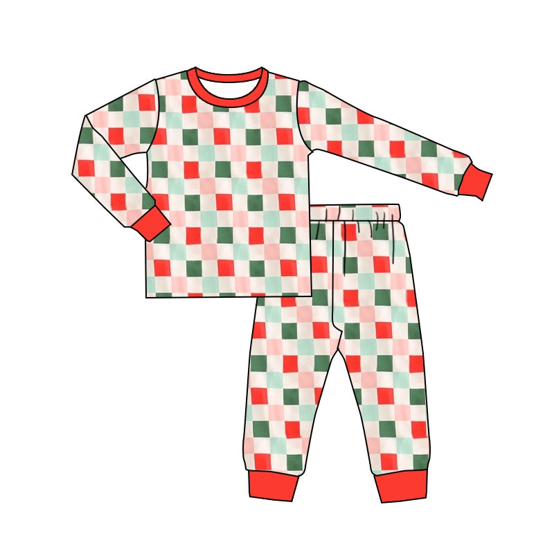presale GLP1352 Christmas Colorful Plaid Long Sleeve Long Pants Pajama Set