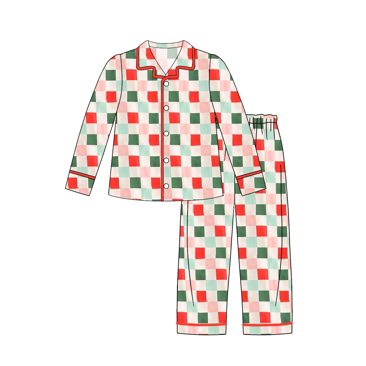 GLP1353 Adult women Christmas colorful plaid long sleeve long pants pajamas set