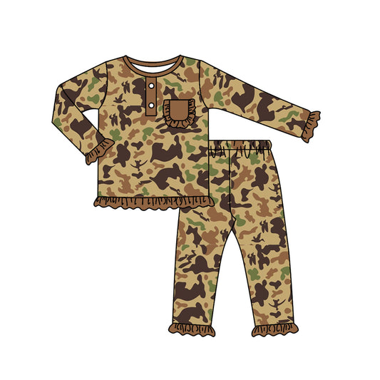 presale GLP1355 Brown Camouflage Lace Pocket Long Sleeve Long Pants Pajama Set