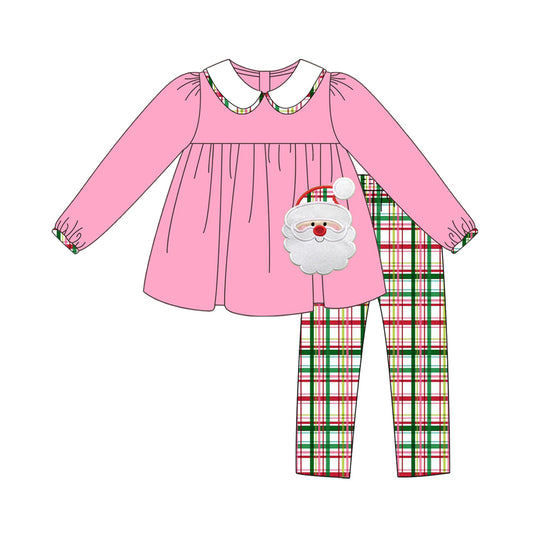 presale GLP1360 Santa Claus Doll Collar Pink Long Sleeve Plaid Trousers Suit