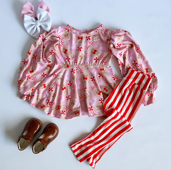 presale GLP1366 Gingerbread Cane Pink Long Sleeve Red Striped Pants Suit