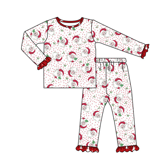 presale GLP1370 Santa Claus Polka Dot Red Lace White Long Sleeve Long Pants Pajama Set
