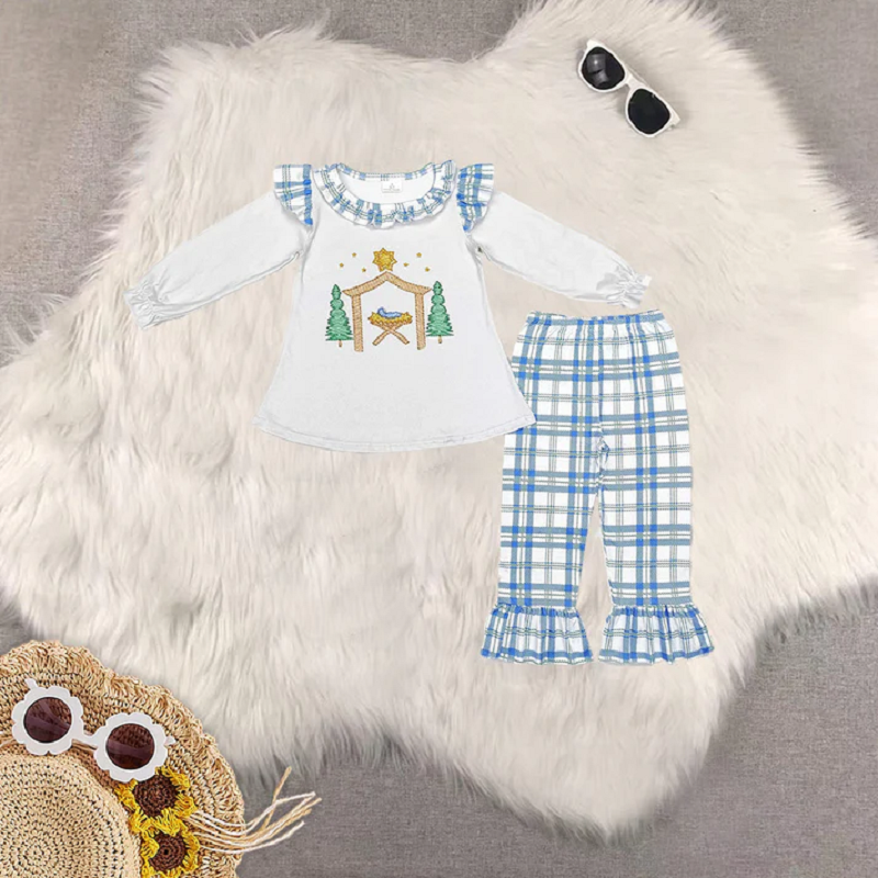 Sibling Girls Baby Girls Christmas Nativity Tunic Ruffle Pant Clothes Sets  D 919
