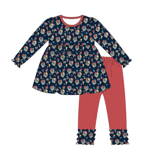 presale GLP1382 Flower navy blue long sleeve red trousers suit