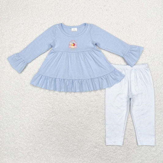 GLP1384 Turkey Blue Long Sleeve Striped Pants Suit