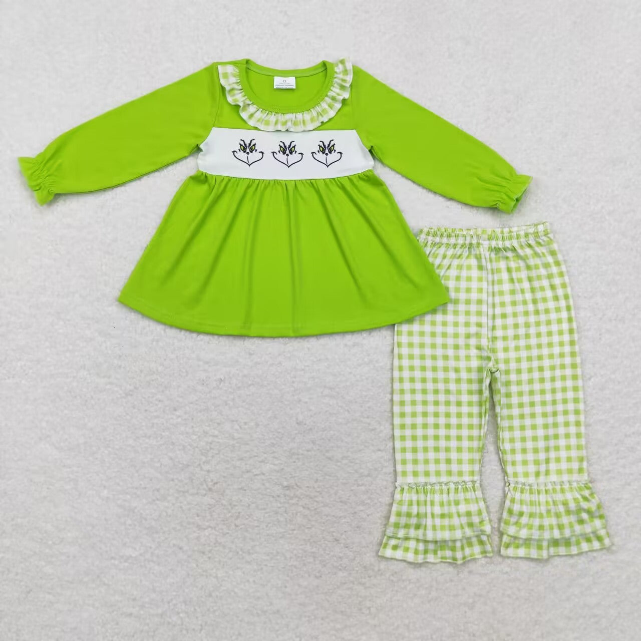 GLP1399 Green Gr*nch Plaid Long Sleeve Pants Set