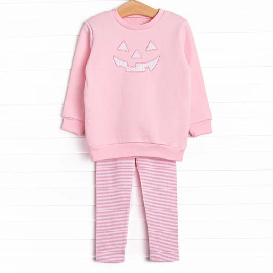 presale GLP1403 Halloween face pink long-sleeved striped trousers set