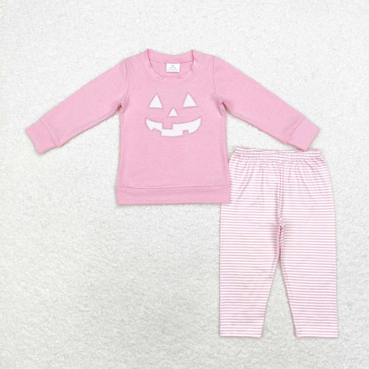 GLP1403 Halloween pmpkin face pink long-sleeved striped pants set