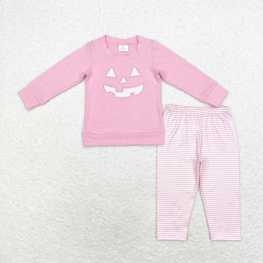 GLP1403 Halloween pmpkin face pink long-sleeved striped pants set