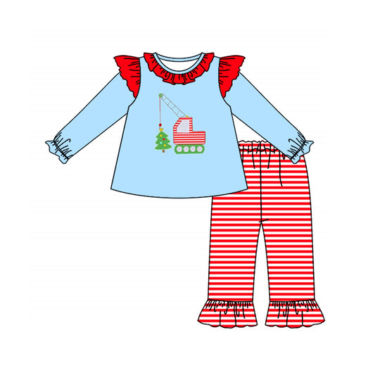 presale GLP1405 Christmas Tree Construction Truck Red Lace Blue Long Sleeve Striped Trousers Suit