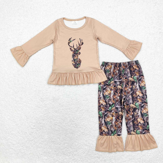 GLP1408 Branches and Leaves Camouflage Deer Brown Lace Long Sleeve Pants Set