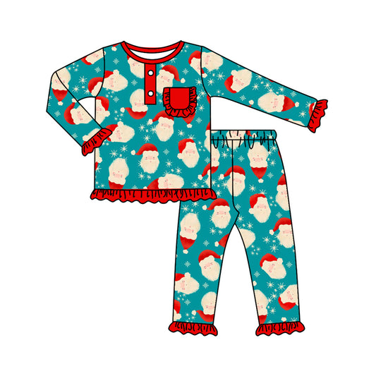 presale GLP1415 Santa Claus Snowflake Lace Pocket Red and Blue Long Sleeve Long Pants Pajama Set