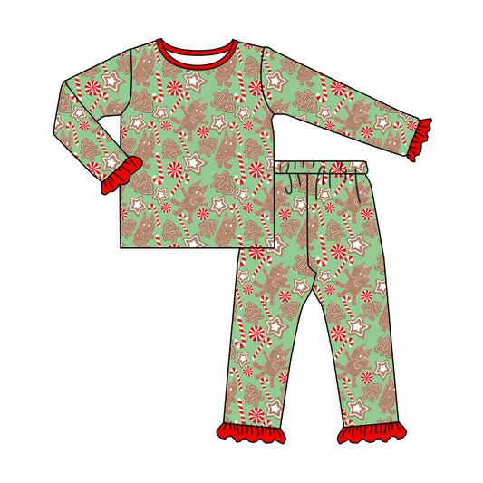 presale GLP1440 Christmas Cane Lace Red and Green Long Sleeve Long Pants Pajama Set