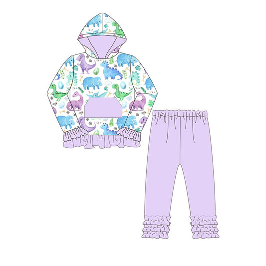 presale GLP1441 Dinosaur White Hooded Long Sleeve Purple Pants Suit