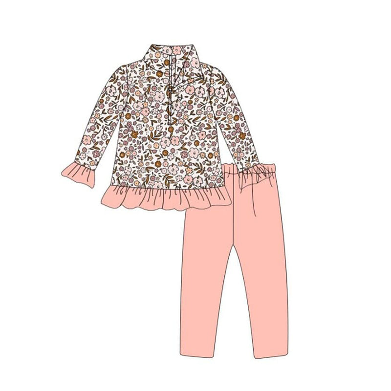 presale GLP1442 Pink floral zip-up long-sleeved trouser suit