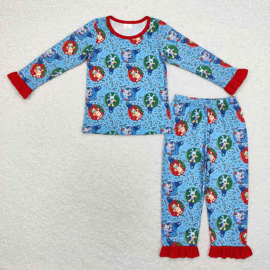 GLP1447 Christmas Lights Lace Red and Blue Long Sleeve Long Pants Pajama Set