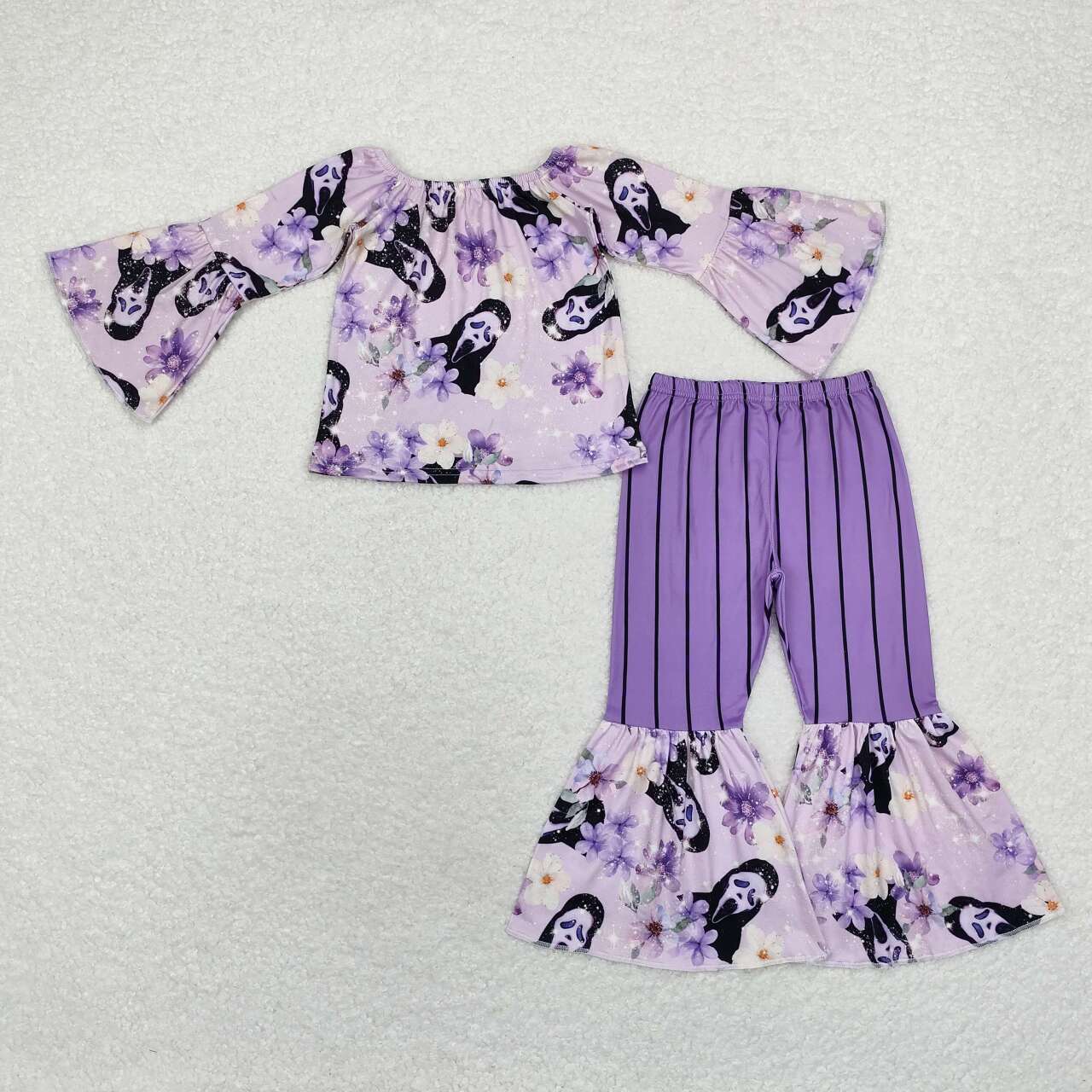 GLP1448 Baby Girls Purple Halloween Ghost Shirt Bell Pants Clothes Sets