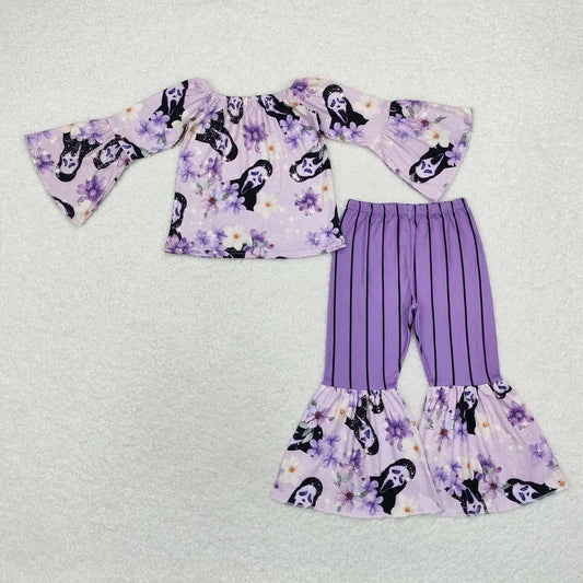 GLP1448 Baby Girls Purple Halloween Ghost Shirt Bell Pants Clothes Sets
