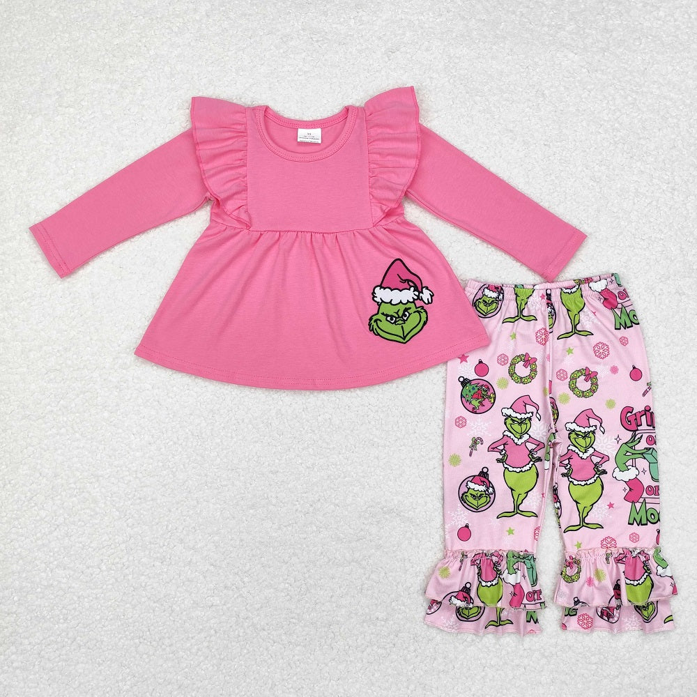 GLP1453 Embroidered switch pink lace long sleeve trousers set