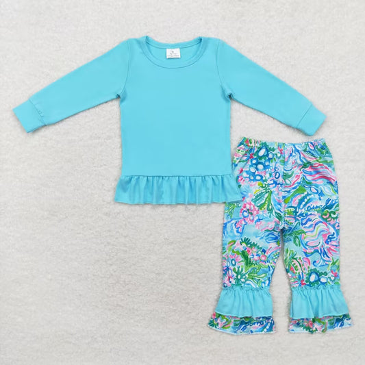 GLP1458 Solid Sky Blue Long Sleeve Seagrass Pants Set