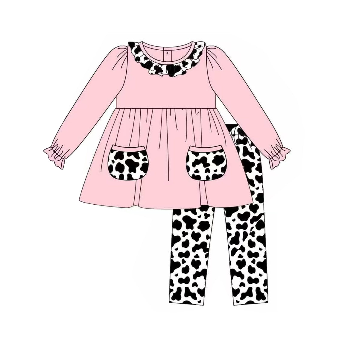 presale GLP1463 Pink cow print pocket long sleeve trousers suit