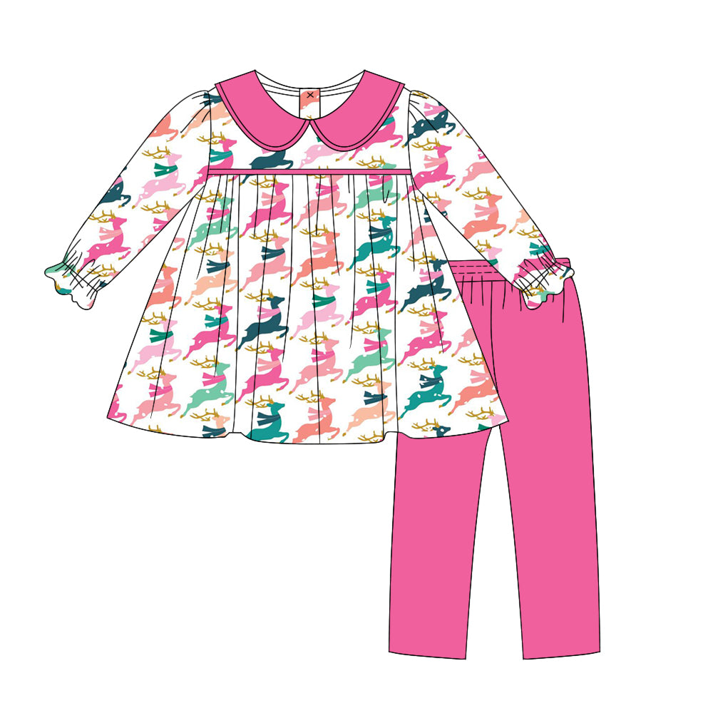 presale GLP1473 Colorful Reindeer Rose Red Doll Collar White Long Sleeve Pants Suit