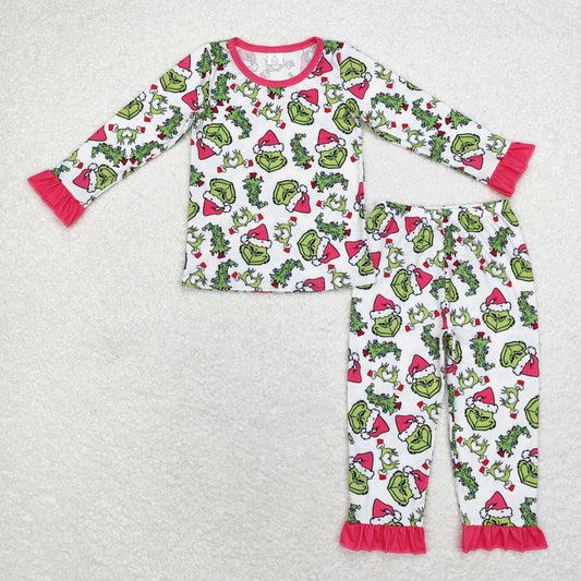 GLP1478 Bamboo Christmas tree rose red lace white long sleeve long pants pajama set