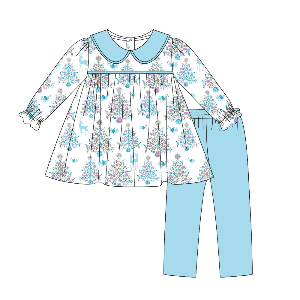 presale GLP1486 Christmas tree blue doll collar white long sleeve trousers suit