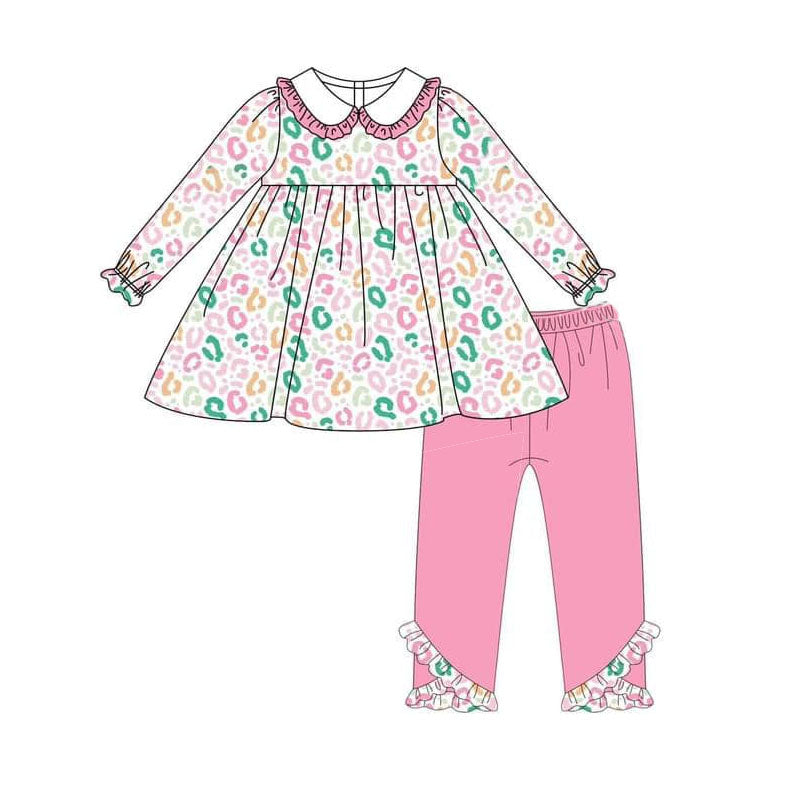 presale GLP1493 Colorful leopard print pink lace baby collar long sleeve trousers suit