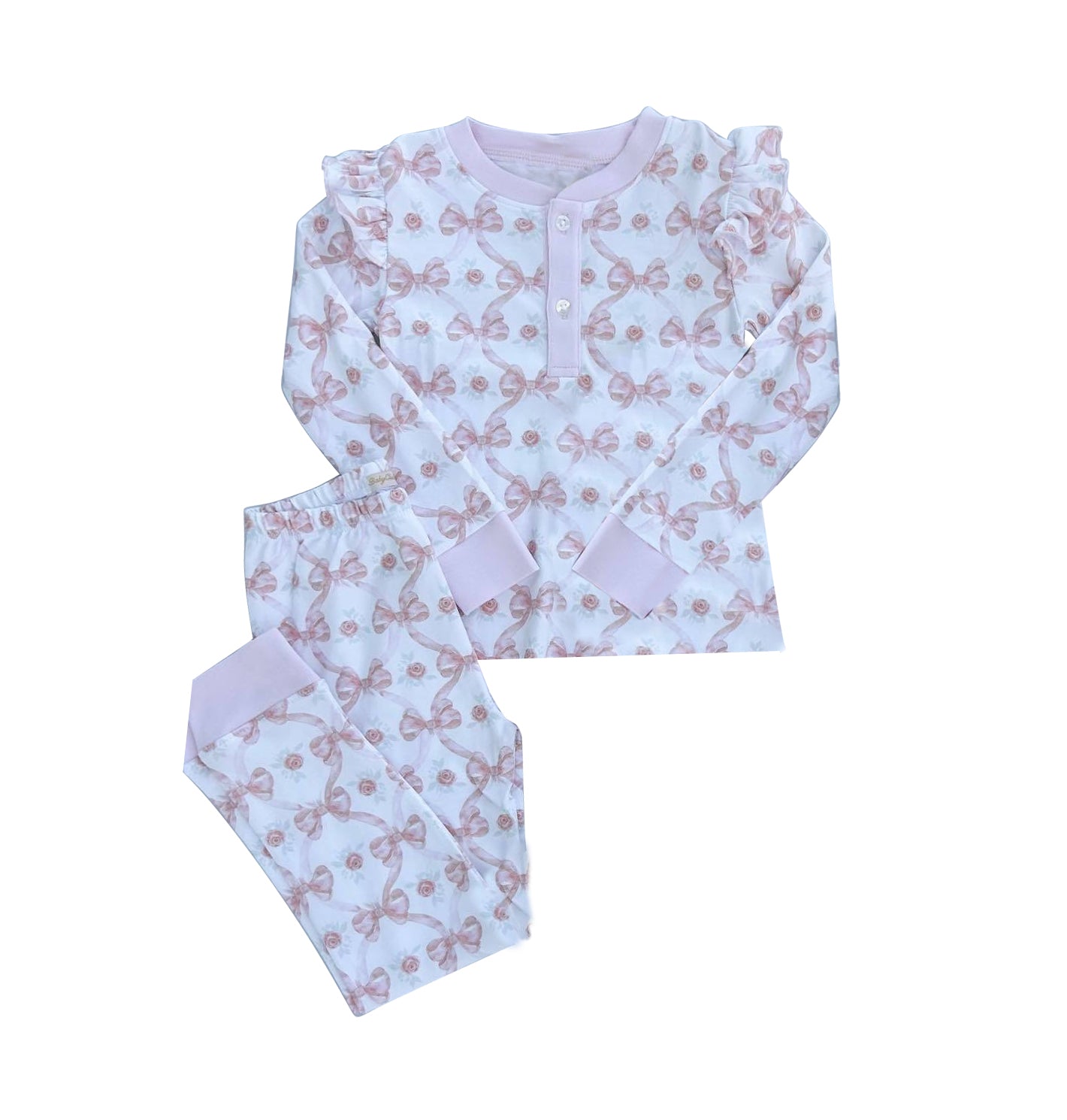 presale GLP1496 Pink and white long-sleeved trousers pajama set with bow and flower pattern