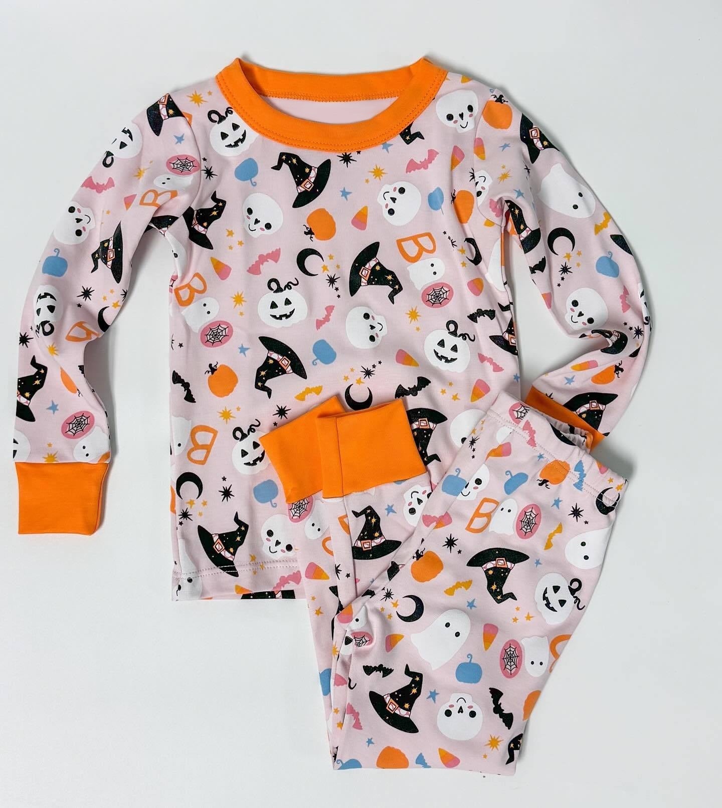 presale GLP1500 Ghost Witch Hat Pink Orange Long Sleeve Long Pants Pajama Set