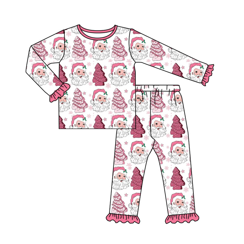 presale GLP1501 Christmas tree man red lace white long sleeve long pants pajamas set