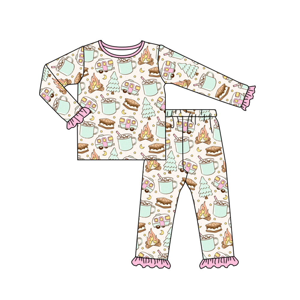 presale GLP1502 Christmas tree fire camper mug pink lace long sleeve long pants pajama set