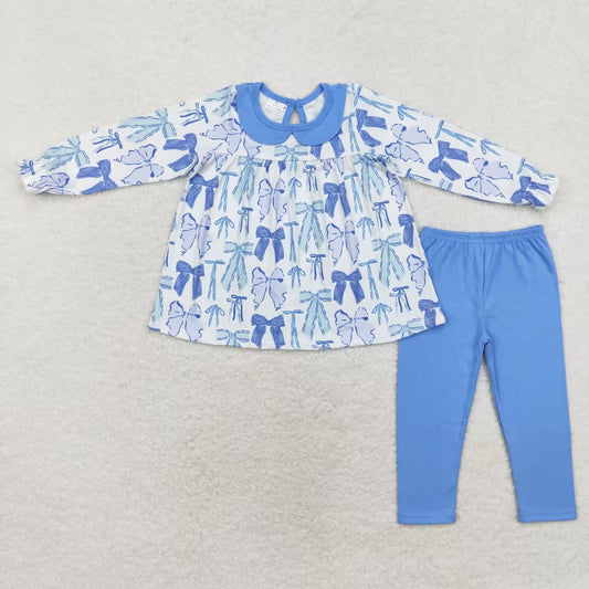 GLP1517 Sky blue bow tie lace long sleeve trousers suit