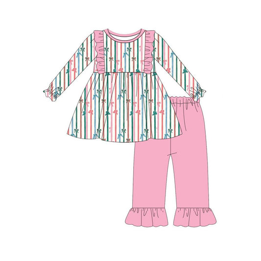 presale GLP1523 Colorful striped bow pattern pink lace long-sleeved trousers suit