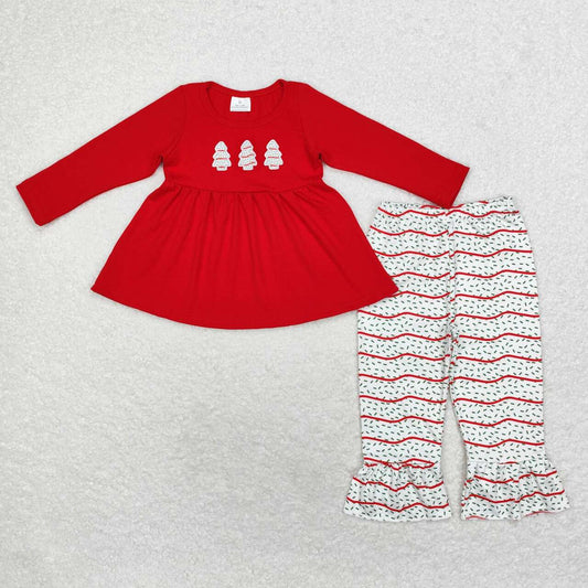GLP1525 Christmas Tree Cookie Red Long Sleeve Striped Pants Suit