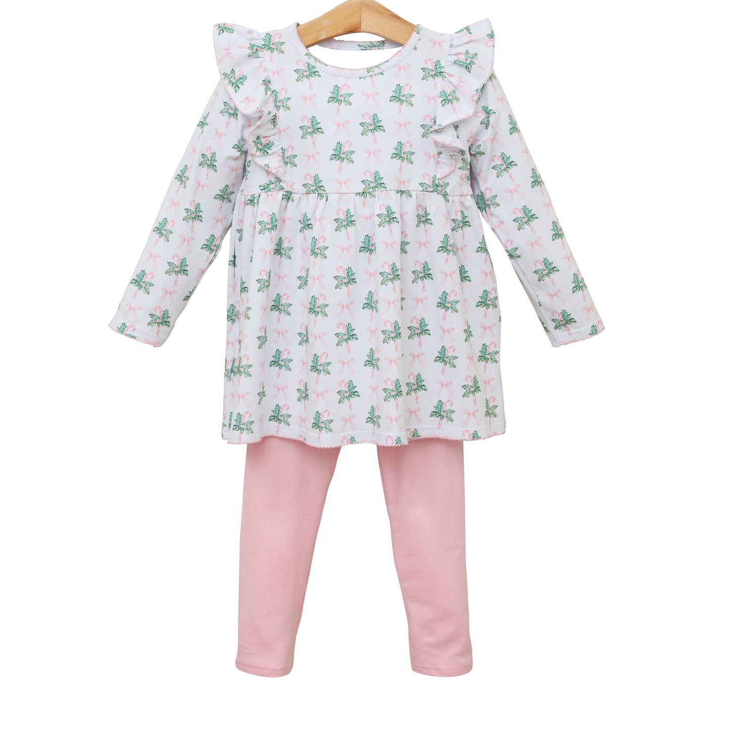 presale GLP1530 Bow pattern leaf Christmas cane white long sleeve pink trousers suit