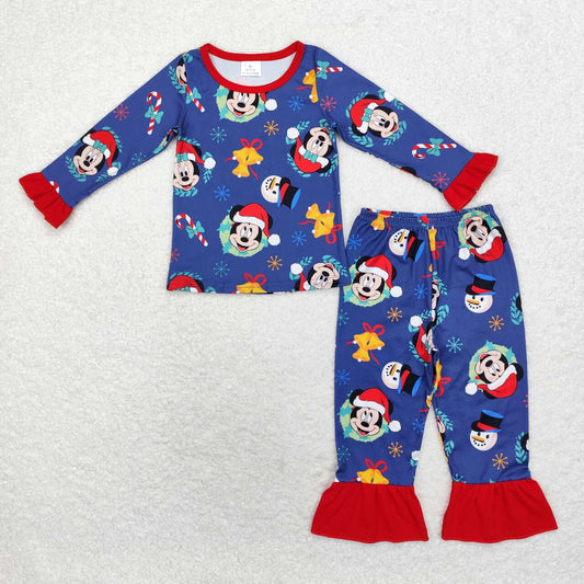 GLP1537 Christmas Lace Navy Blue Long Sleeve Long Pants Pajama Set
