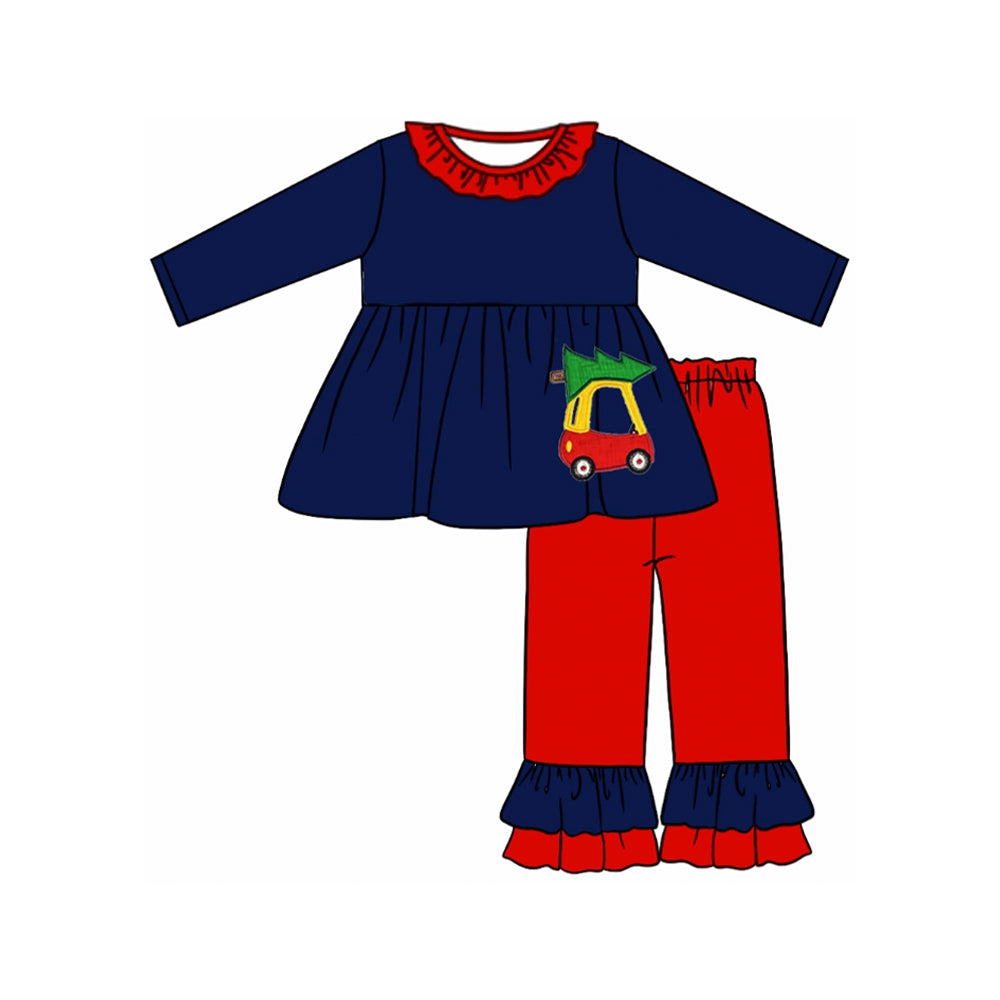 presale GLP1541  Christmas tree car lace navy blue long sleeve red trousers suit