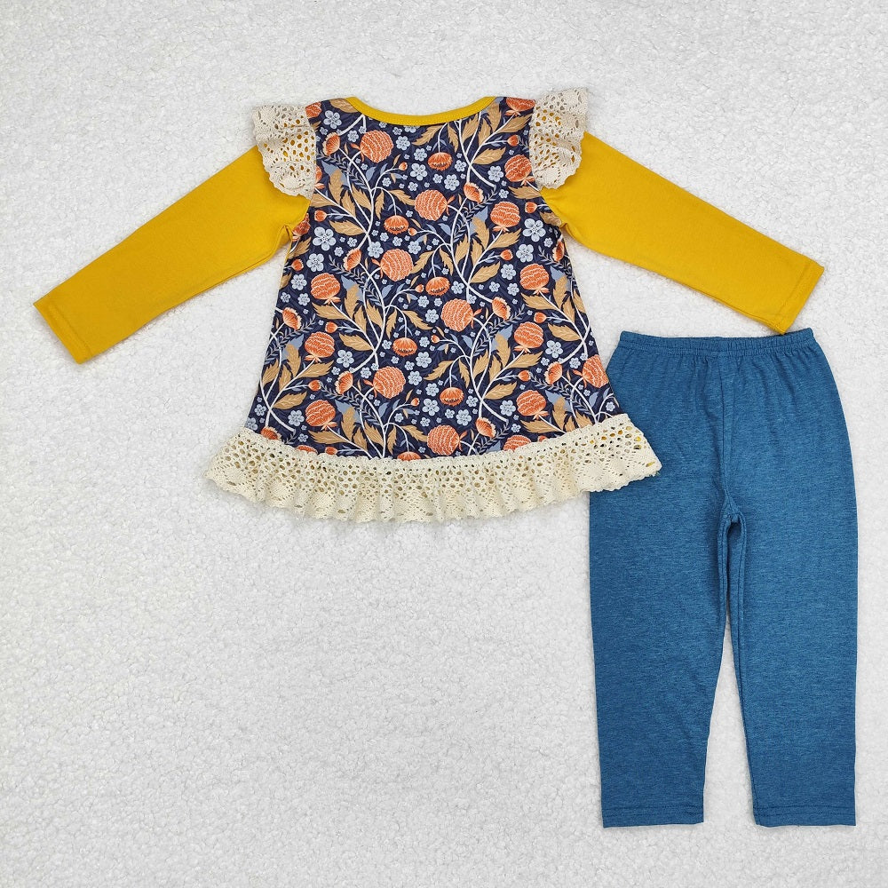 GLP1542 Turkey Lace Yellow Long Sleeve Blue Pants Suit