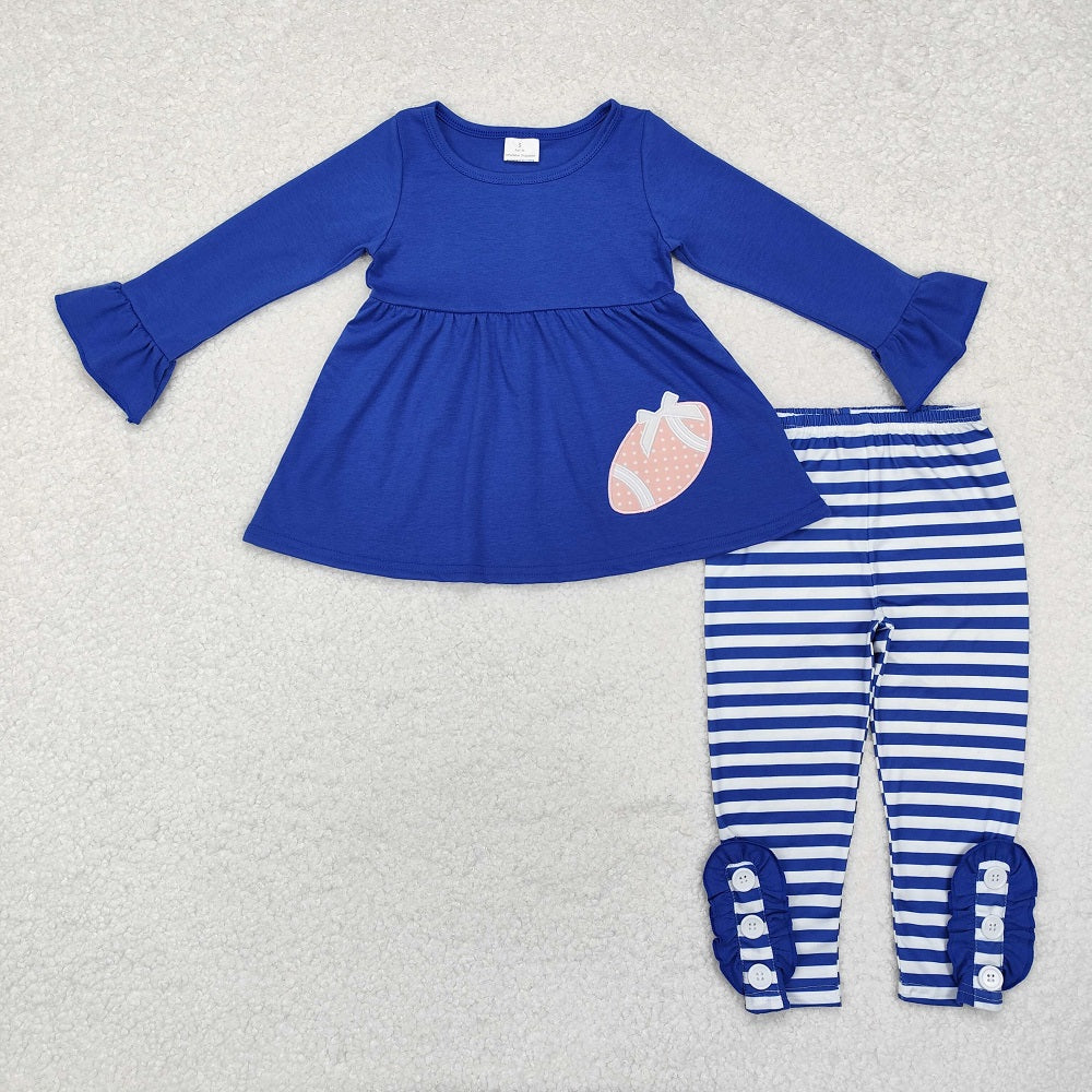 GLP1547 Solid Blue Long Sleeve Striped Trousers Suit