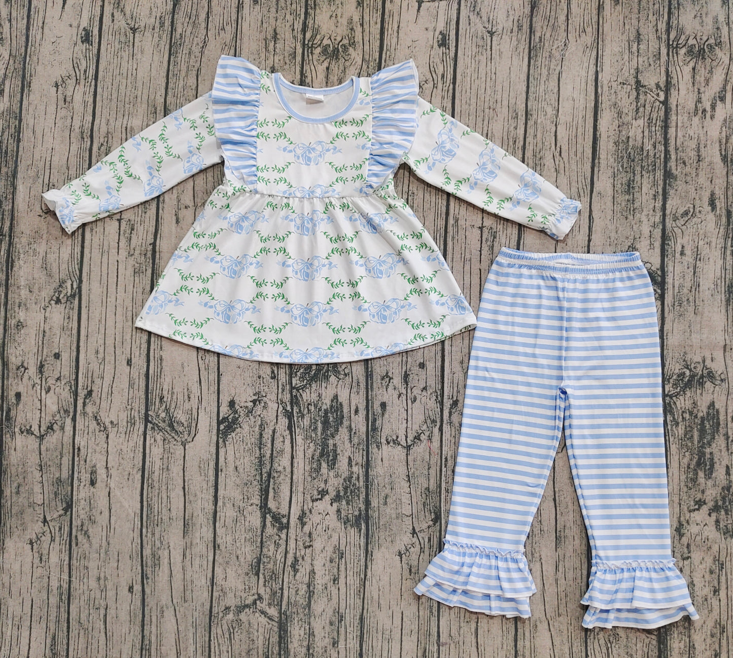GLP1548 Pumpkin Leaf Blue Striped Lace White Long Sleeve Pants Set D 8.7